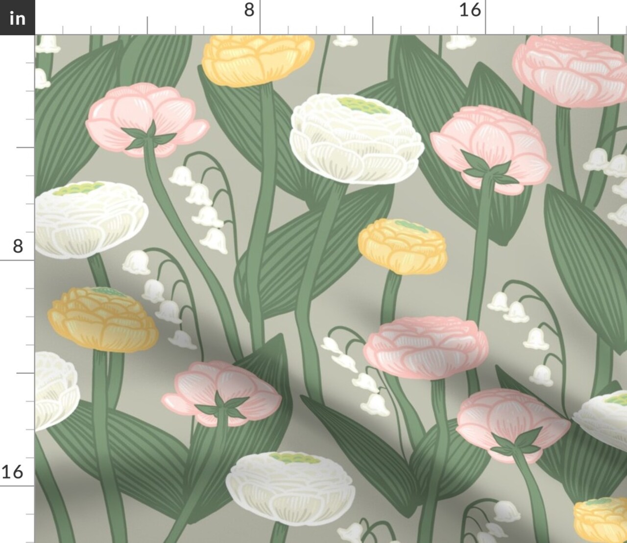 Lily Of The Valley Spring Floral Large Scale Pastel Pink Yellow Custom Printed Fabric by Spoonflower Various Fabrics by the Yard or Fat Quarter